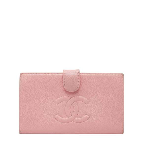CHANEL Authentic Pink Caviar Leather Logo Wallet